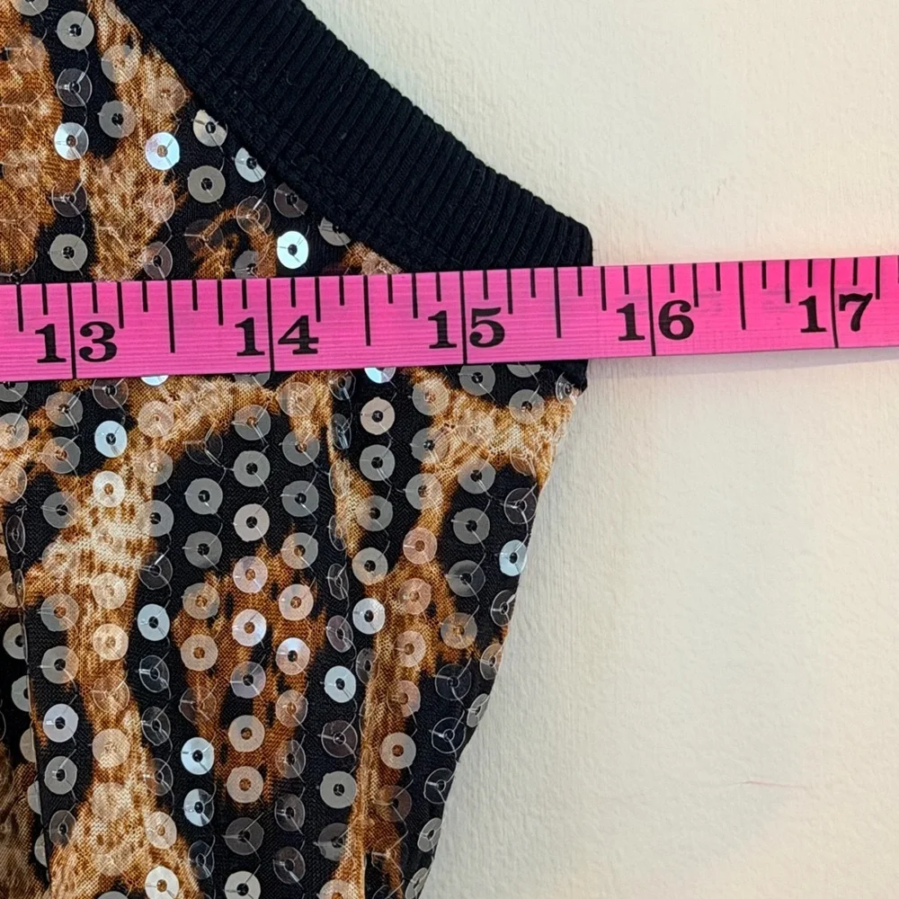 Sequin Leopard Print Racerback Tank Top in Gold and Black Size L - Picture 6 of 8